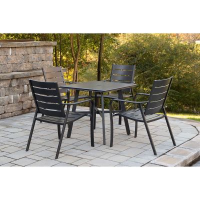 Image showing 9 th Hanover Cortino 5 pc. Commercial-Grade Patio Dining Set With 4 Aluminum Slat-Back Dining Chairs And A 38 in. Slat-Top Table