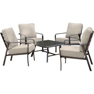 Hanover Cortino 5 pc. Commercial-Grade Patio Seating Set With 4-Cushioned Club Chairs And An Aluminum Slat-Top Coffee Table
