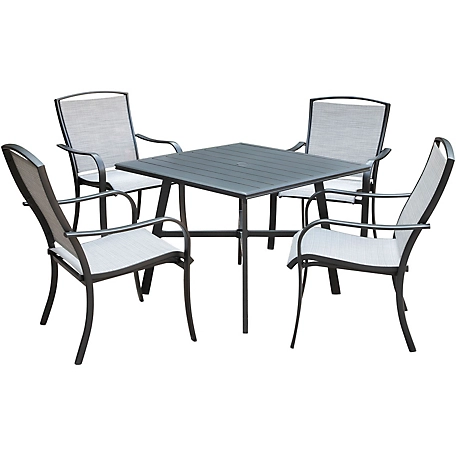 Hanover Foxhill 5 pc. Commercial-Grade Patio Dining Set With 4 Sling Dining Chairs And A 38 in. Square Slat-Top Table