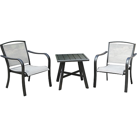 Hanover Foxhill 3 pc. Commercial-Grade Patio Seating Set With 2 Sling Lounge Chairs And A 22 in. Square Slat-Top Side Table