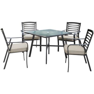 Hanover Pemberton 5 pc. Commercial-Grade Patio Set With 4 Cushioned Dining Chairs And A 38 in. Square Glass-Top Table