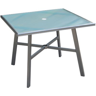 Hanover All-Weather Commercial-Grade Aluminum 38 in. Square Glass-Top Dining Table