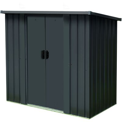 Hanover 2.8 ft. x 4.8 ft. x 4.4 ft. Galvanized Steel Compact Storage Shed with Double Sliding Doors, Dark Gray