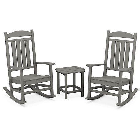 Hanover Pineapple Cay All-Weather Porch Rocking Chair Set With 2 Rockers And An 19 in. x 15 in. Side Table, Grey