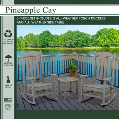Image showing  Pineapple Cay All-Weather Porch Rocking Chair Set With 2 Rockers And An 19 in. x 15 in. Side Table, Grey