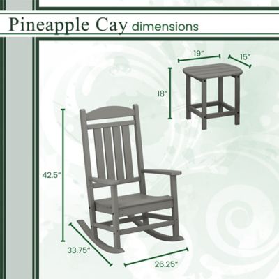 Image showing  Pineapple Cay All-Weather Porch Rocking Chair Set With 2 Rockers And An 19 in. x 15 in. Side Table, Grey
