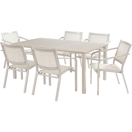 Hanover Morrison 7 pc. Dining Set With 6 Stackable Aluminum Sling Chairs And 66 in. x 38-in. Dining Table