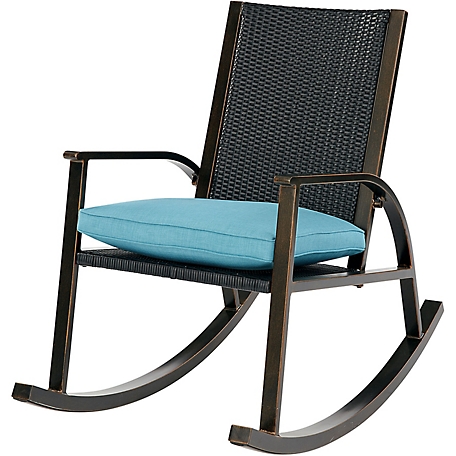 Hanover Traditions Aluminum Wicker Back Cushioned Rocking Chair, Blue