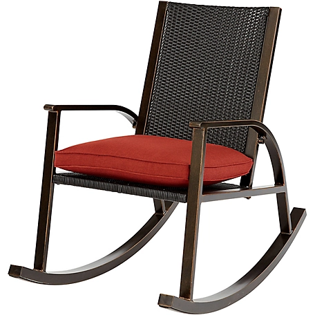 Hanover Traditions Aluminum Wicker Back Cushioned Rocking Chair, Red