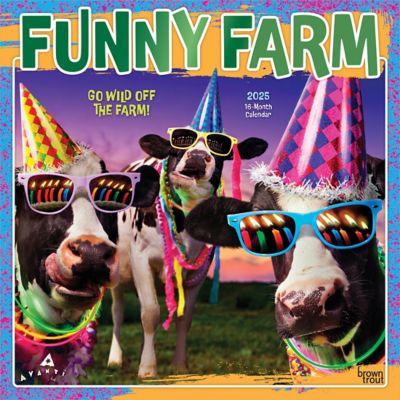 Browntrout Publishers Avanti Funny Farm OFFICIAL 2025 12 x 24 in. Monthly Square Wall Calendar Foil Stamped Cover Plastic Free