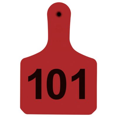 Y-TEX Numbered Calf Y-Tags, 1 pc., 101-125, Red, 25-Pack