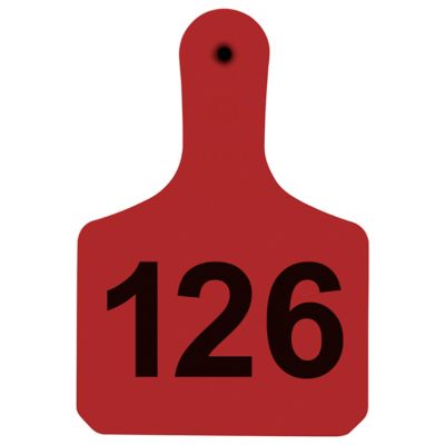 Y-TEX Numbered Calf Y-Tags, 1 pc., 126-150, Red, 25-Pack