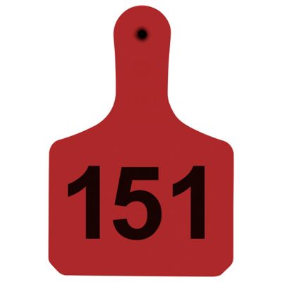 Y-TEX Numbered Calf Y-Tags, 1 pc., 151-175, Red, 25-Pack