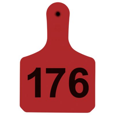 Y-TEX Numbered Calf Y-Tags, 1 pc., 176-200, Red, 25-Pack