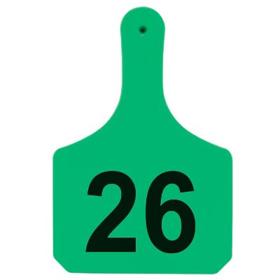Y-TEX Numbered Cattle Y-Tags, 1 pc., 026-050, Green, 25-Pack