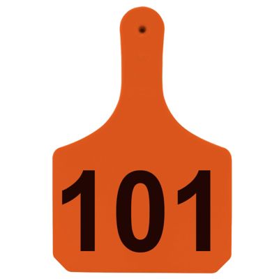 Y-TEX Numbered Cattle Y-Tags, 1 pc., 101-125, Orange, 25-Pack