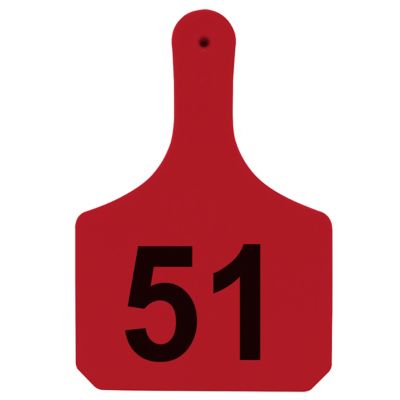 Y-TEX Numbered Cattle Y-Tags, 1 pc., 051-075, Red, 25-Pack