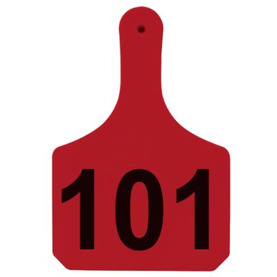 Y-TEX Numbered Cattle Y-Tags, 1 pc., 101-125, Red, 25-Pack