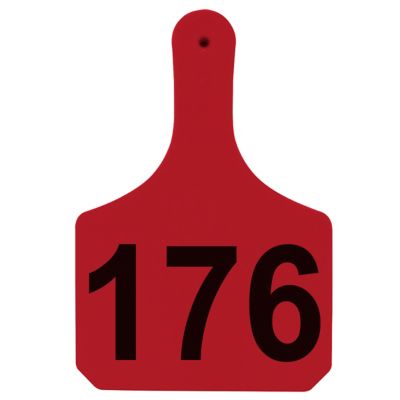 Y-TEX Numbered Cattle Y-Tags, 1 pc., 176-200, Red, 25-Pack