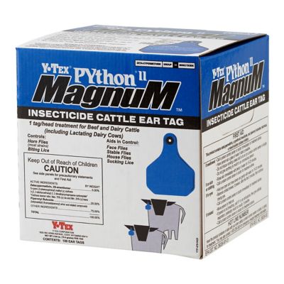 Y-TEX Blank Python II Magnum Insecticide Cattle Ear Tag Pack, 2 pc., Blue, 25-Pack