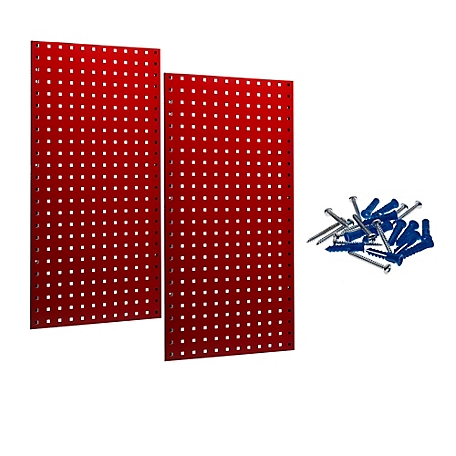 Triton Products (2) 18 in. W x 36 in. H Red Epoxy Coated 18-Gauge Steel Square Hole Pegboards & Mounting Hardware, LB18-R