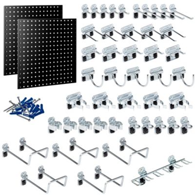 Triton Products (2) 24 W x 24 in. H Black Epoxy 18-Gauge Steel Square Hole Pegboards with 46 pc. LocHook Assortment, LB1-BKKit