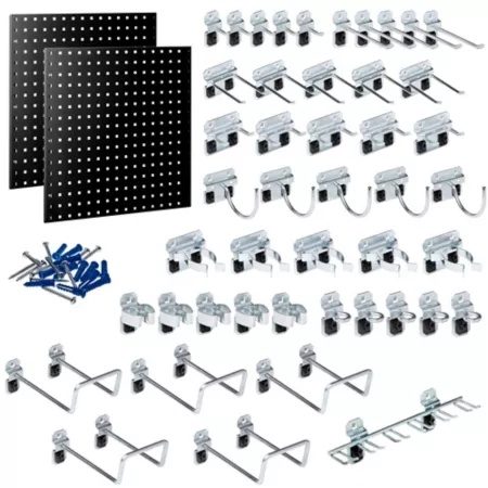 Triton Products (2) 24 W x 24 in H 18 Gauge Black Epoxy Steel Square Hole Pegboards with 46 Pieces LocHook Assortment LB1-BKKit Pegboards