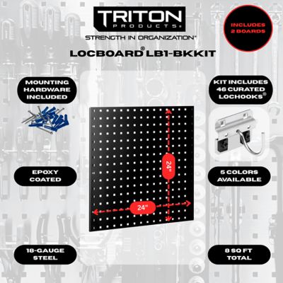 Image showing  24 W x 24 in. H Black Epoxy 18 ga. Steel Square Hole Pegboards with 46 pc. LocHook Assortment, LB1-BKKit