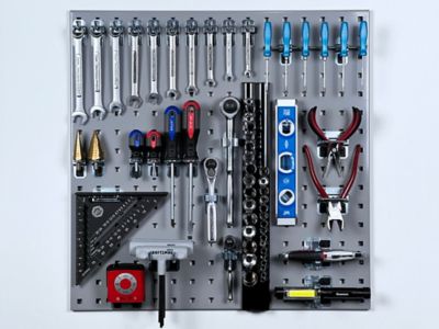 Image showing  24 in. W x 24 in. H Gray Epoxy Coated 18 ga. Steel Square Hole Pegboards & Mounting Hardware