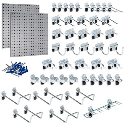 Triton Products (2) 24 x 24 in. Gray Epoxy Coated 18-Gauge Steel Square Hole Pegboards with 46 pc. LocHook Assortment, LB1-GKit