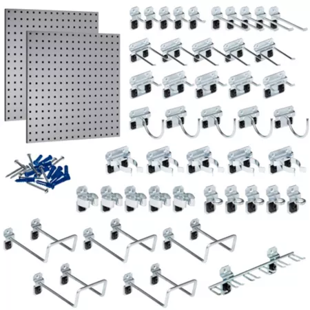 Triton Products (2) 24" x 24" Gray Epoxy Coated 18 Gauge Steel Square Hole Pegboards with 46 Pieces LocHook Assortment LB1-GKit Pegboards