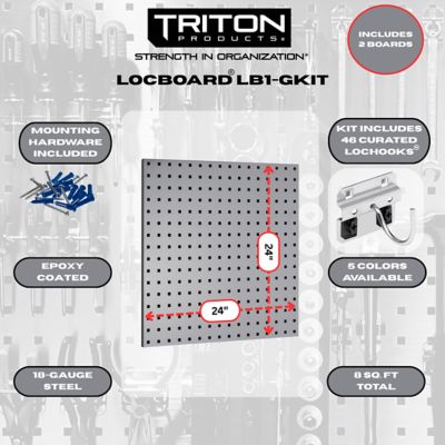 Image showing  24 x 24 in. Gray Epoxy Coated 18 ga. Steel Square Hole Pegboards with 46 pc. LocHook Assortment, LB1-GKit