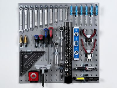 Image showing  24 x 24 in. Gray Epoxy Coated 18 ga. Steel Square Hole Pegboards with 46 pc. LocHook Assortment, LB1-GKit