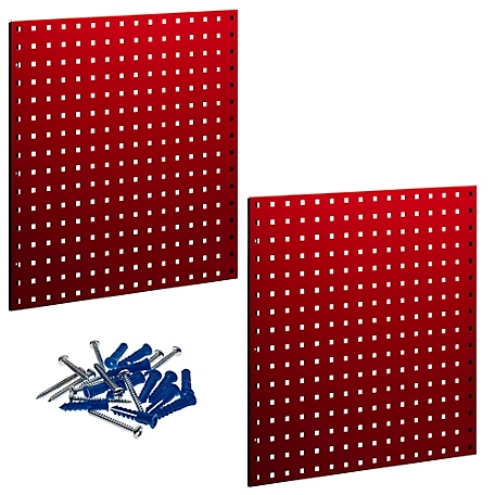 Triton Products (2) 24 in. W x 24 in. H Red Epoxy Coated 18-Gauge Steel Square Hole Pegboards & Mounting Hardware, LB1-R