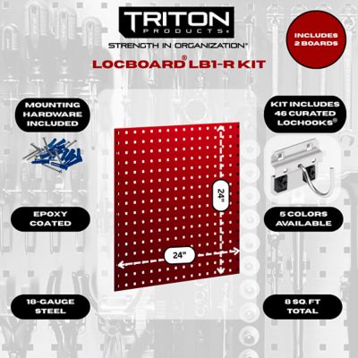 Image showing  24 W x 24 in. H Red Epoxy 18 ga. Steel Square Hole Pegboards with 46 pc. LocHook Assortment, LB1-RKit