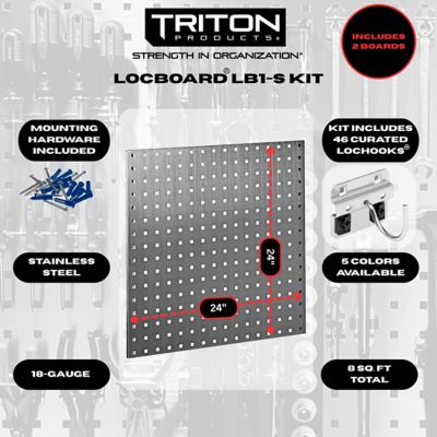 Image showing  24 x 24 in. Stainless Steel Square Hole Pegboards with 46 pc. Stainless LocHook Assortment, 2 pc.