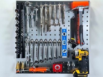 Image showing  24 x 24 in. Stainless Steel Square Hole Pegboards with 46 pc. Stainless LocHook Assortment, 2 pc.