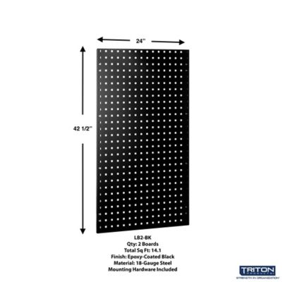 Image showing  (2) 24 in. W x 42-1/2 in. H Black Epoxy Coated 18-Gauge Steel Square Hole Pegboards & Mounting Hardware, LB2-BK