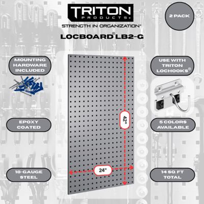 Image showing  (2) 24 in. W x 42-1/2 in. H Gray Epoxy Coated 18-Gauge Steel Square Hole Pegboards & Mounting Hardware, LB2-G