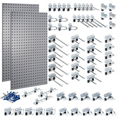 Triton Products (2) 24 x 42-1/2 in. Gray Epoxy Coated 18-Gauge Steel Square Hole Pegboards w/63 pc. LocHook Assortment, LB2-GKit
