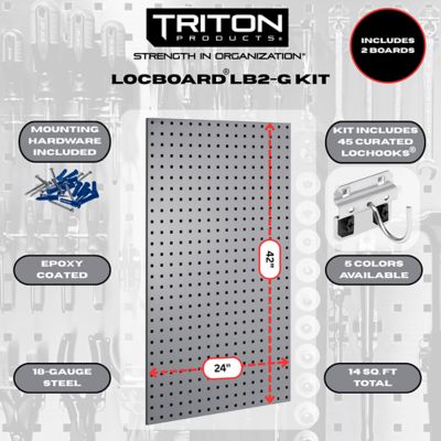 Image showing  24 W x 42 H x 9/16 D in. Gray Epoxy, 18 ga. Steel Square Hole Pegboards with 63 pc. Lochook Assortment