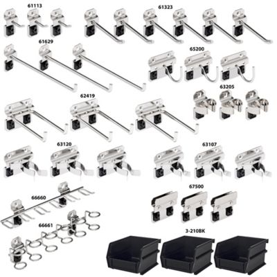 Image showing  35 pc. Stainless Steel Hook & Bin Assortment for Stainless Steel LocBoard (32 Asst Hooks & 3 Bins)
