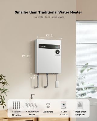 Image showing  27 kW 240V Tankless Electric Water Heater with Digital Display for Whole House, White