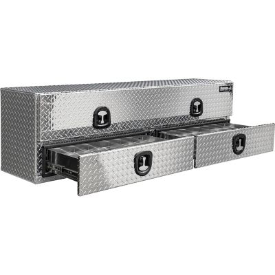 Image showing  21 x 18 x 72in. Diamond Tread Aluminum Heavy-Duty Flatbed Contractor Truck Tool Box With Lower Drawers