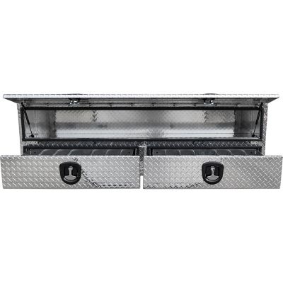 Image showing 5 th Buyers Products 21 x 18 x 72in. Diamond Tread Aluminum Heavy-Duty Flatbed Contractor Truck Tool Box With Lower Drawers