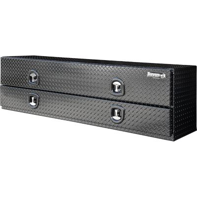 Image showing  21 x 18 x 72in. Gloss Black Diamond Tread Aluminum Flatbed Contractor Truck Box with Lower Door