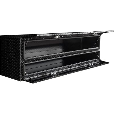 Image showing  21 x 18 x 72in. Gloss Black Diamond Tread Aluminum Flatbed Contractor Truck Box with Lower Door