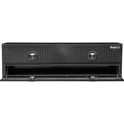 Image showing 6 th Buyers Products 21 x 18 x 72in. Gloss Black Diamond Tread Aluminum Flatbed Contractor Truck Box with Lower Door