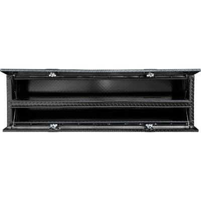 Image showing 7 th Buyers Products 21 x 18 x 72in. Gloss Black Diamond Tread Aluminum Flatbed Contractor Truck Box with Lower Door