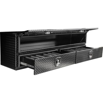 Image showing  21 x 18 x 72in. Gloss Black Diamond Tread Aluminum Heavy-Duty Flatbed Contractor Truck Box with Lower Drawers